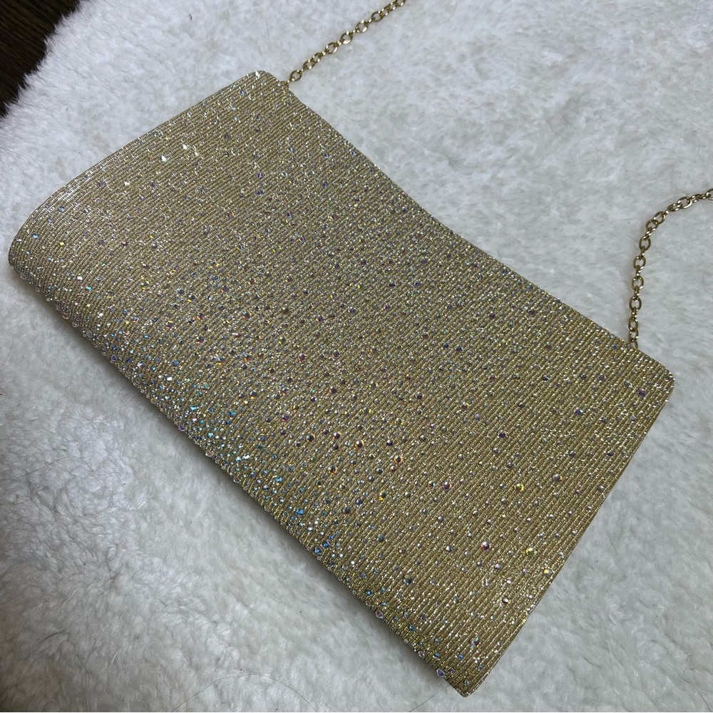 Gunne Sax by Jessica McClintock Gold Rhinestone Kacie Clutch Crossbody Bag - Picture 5 of 13